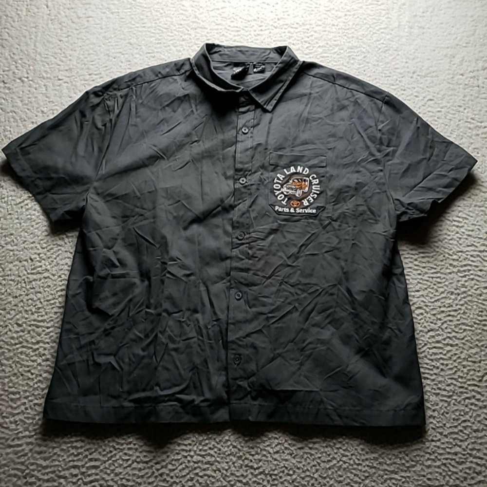 Toyota Land Cruiser Shirt Mens Large Gray Graphic Parts Short Sleeve Button-Up